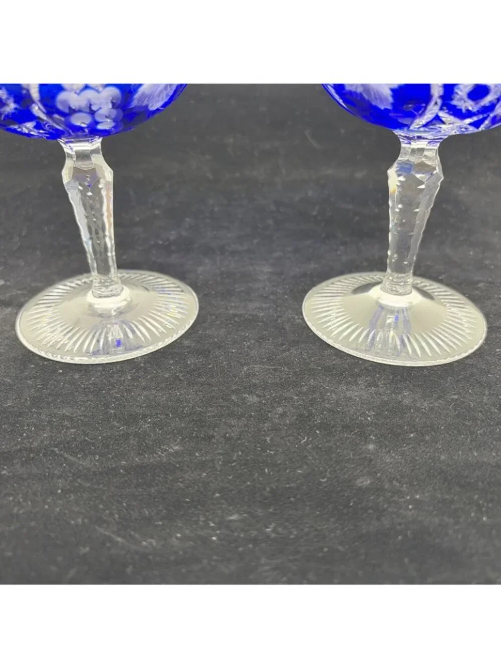 Vintage Ajka Marsala Cobalt Blue Cut to Clear Sherbet Champagne Coupe Set of 2